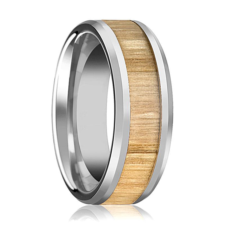 SAMARA | Silver Tungsten Ring, Ash Wood Inlay, Beveled - Rings - Aydins Jewelry - 1