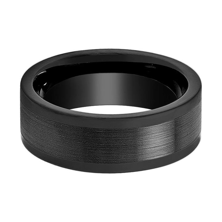 DUSKORA | Black Tungsten Ring, Brushed Center & Polished Edges, Flat - Rings - Aydins Jewelry - 2