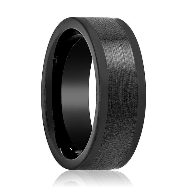 Aydins Tungsten Ring Black Brushed Center Wedding Band 8mm Polished Flat Edge Tungsten Carbide Wedding Ring - Rings - Aydins_Jewelry