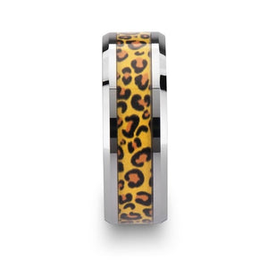 Men's Tungsten Wedding Band with Cheetah Print Ani Tungsten Carbide men's wedding band, image 4