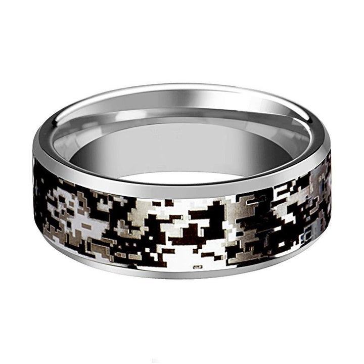 Men's Tungsten Wedding Band with Digital Camouflage Inlay and Beveled Edges - 8MM - Rings - Aydins Jewelry - 2