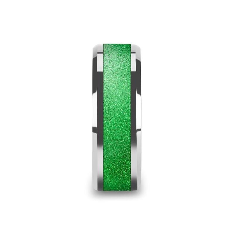 Men's Tungsten Wedding Band with Green Sparkling I Tungsten Carbide men's wedding band, image 3