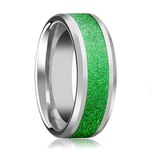 Men's Tungsten Wedding Band with Green Sparkling I Tungsten Carbide men's wedding band, image 1