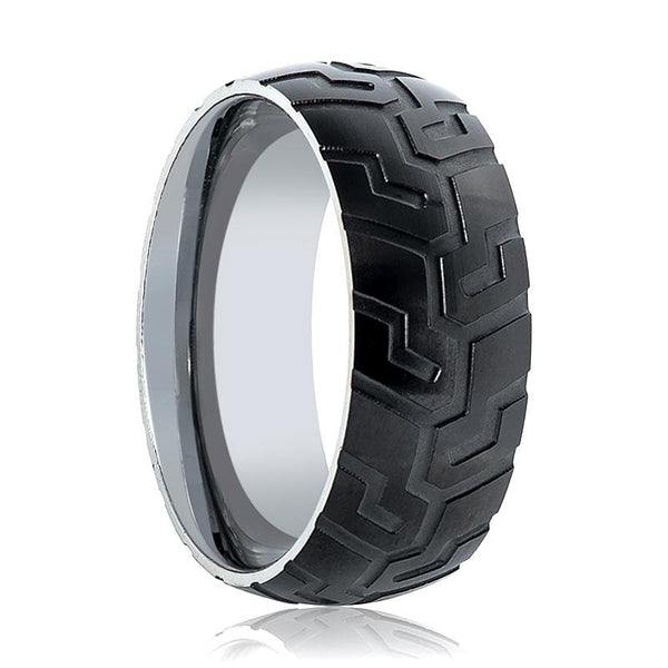 SLAYER | Silver Tungsten Ring, Tire Tread Pattern, Domed - Rings - Aydins Jewelry - 1