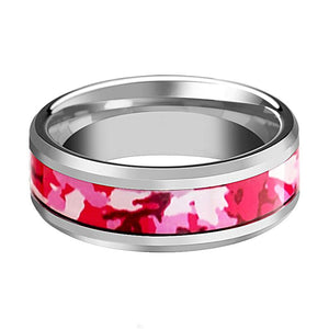 Men's Tungsten Wedding Band with Pink and White Ca Tungsten Carbide men's wedding band, image 2
