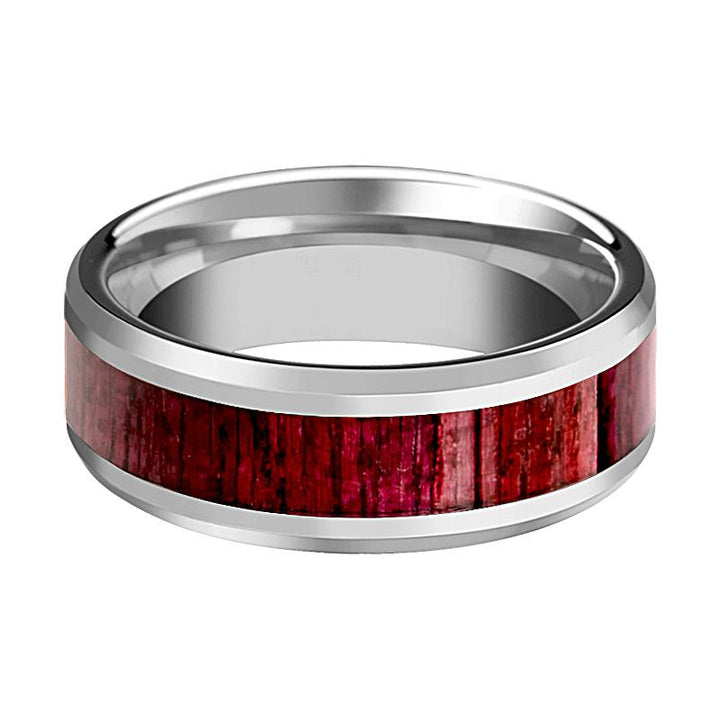 MAUVE | Silver Tungsten Ring, Purple Heart Wood Inlay, Beveled - Rings - Aydins Jewelry - 2