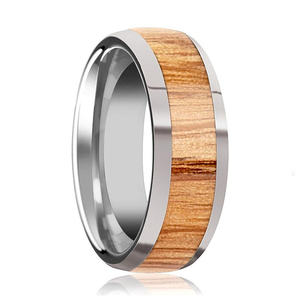 Tungsten Wood Ring - Red Oak Wood Inlay - Polished Edges - 8mm - Tungsten Carbide Wedding Ring - AydinsJewelry