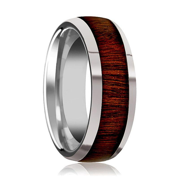 DALBERG | Silver Tungsten Ring, Rose Wood Inlay, Domed