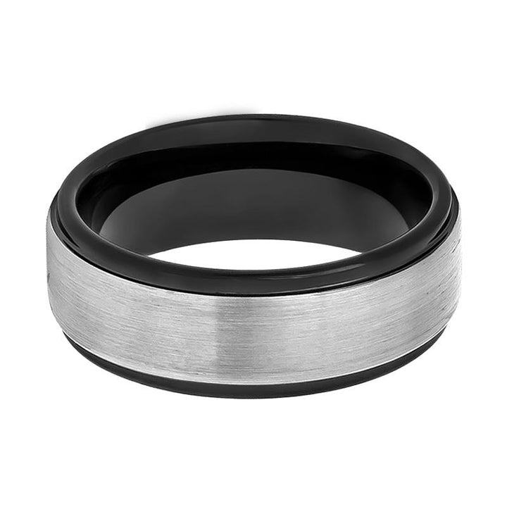 SPHERE | Black Tungsten Ring, Grey Brushed Center, Stepped Edge - Rings - Aydins Jewelry - 2