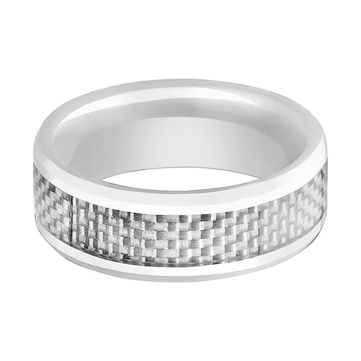 KENYON | White Ceramic Ring, White Carbon Fiber Inlay, Beveled - Rings - Aydins Jewelry - 2