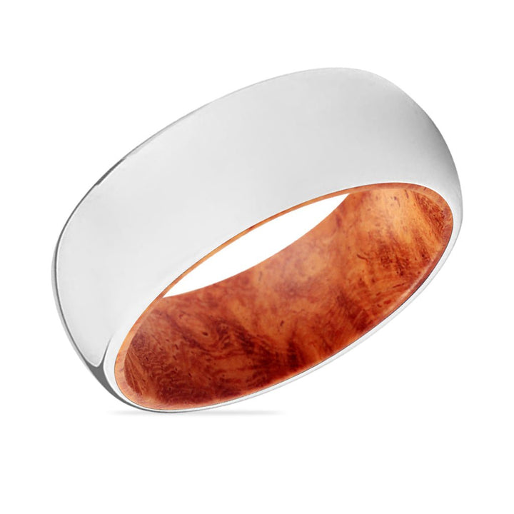 MEPHISTO | Red Burl Wood, Silver Tungsten Ring, Shiny, Domed - Rings - Aydins Jewelry - 2