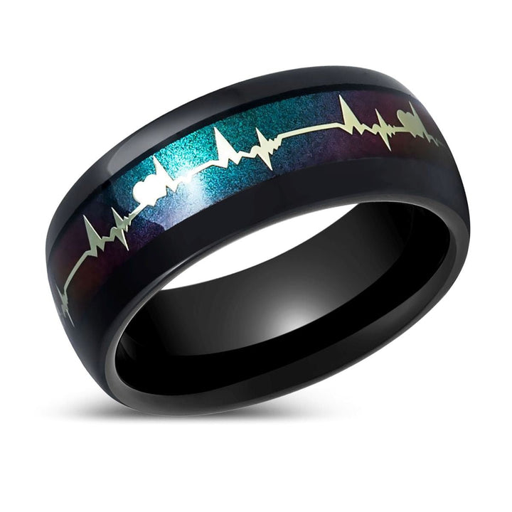 MERKATOS | Black Tungsten Ring with Rainbow and EKG Cutout - Rings - Aydins Jewelry - 2