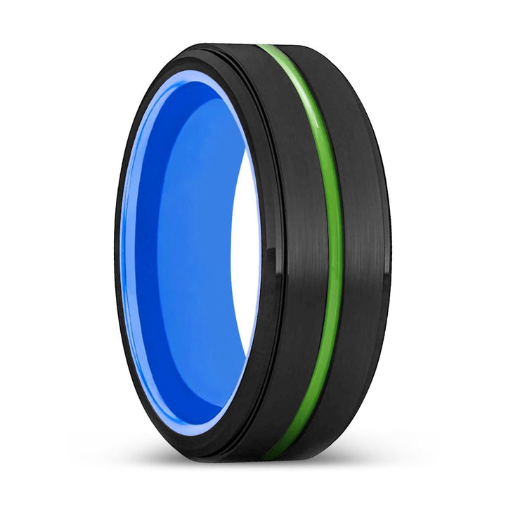 METAIRIE | Blue Ring, Black Tungsten Ring, Green Groove, Stepped Edge - Rings - Aydins Jewelry - 1
