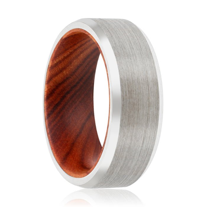 MEXELL | Iron Wood, Silver Tungsten Ring, Brushed, Beveled - Rings - Aydins Jewelry - 1