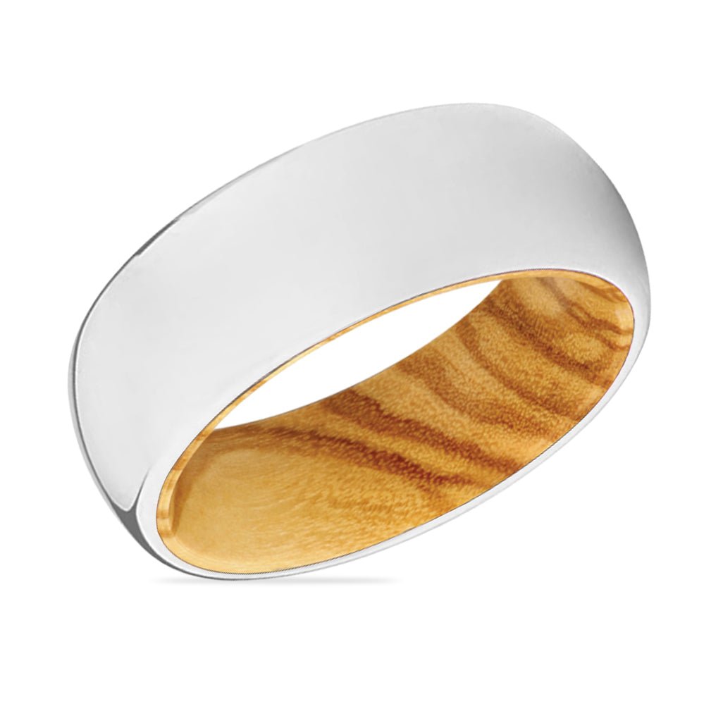 MIGHTY | Olive Wood, Silver Tungsten Ring, Shiny, Domed - Rings - Aydins Jewelry - 2