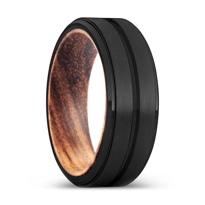 MILES | Zebra Wood, Black Tungsten Ring, Grooved, Stepped Edge - Rings - Aydins Jewelry - 1