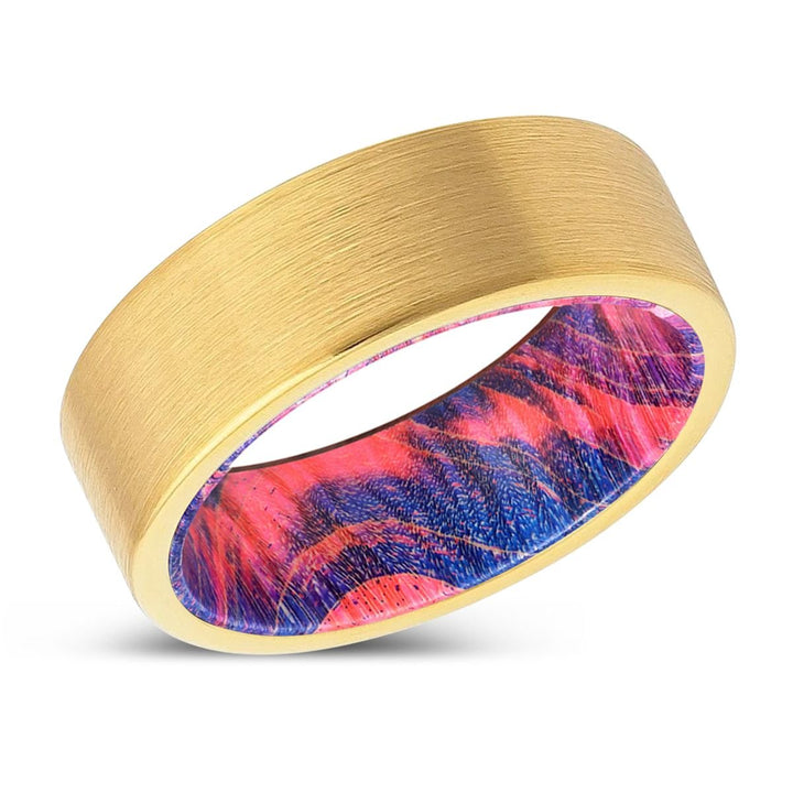 MILLSTONE | Blue & Red Wood, Gold Tungsten Ring, Brushed, Flat - Rings - Aydins Jewelry - 2