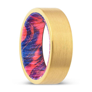 MILLSTONE | Blue & Red Wood, Gold Tungsten Ring, Brushed, Flat - Rings - Aydins Jewelry - 1