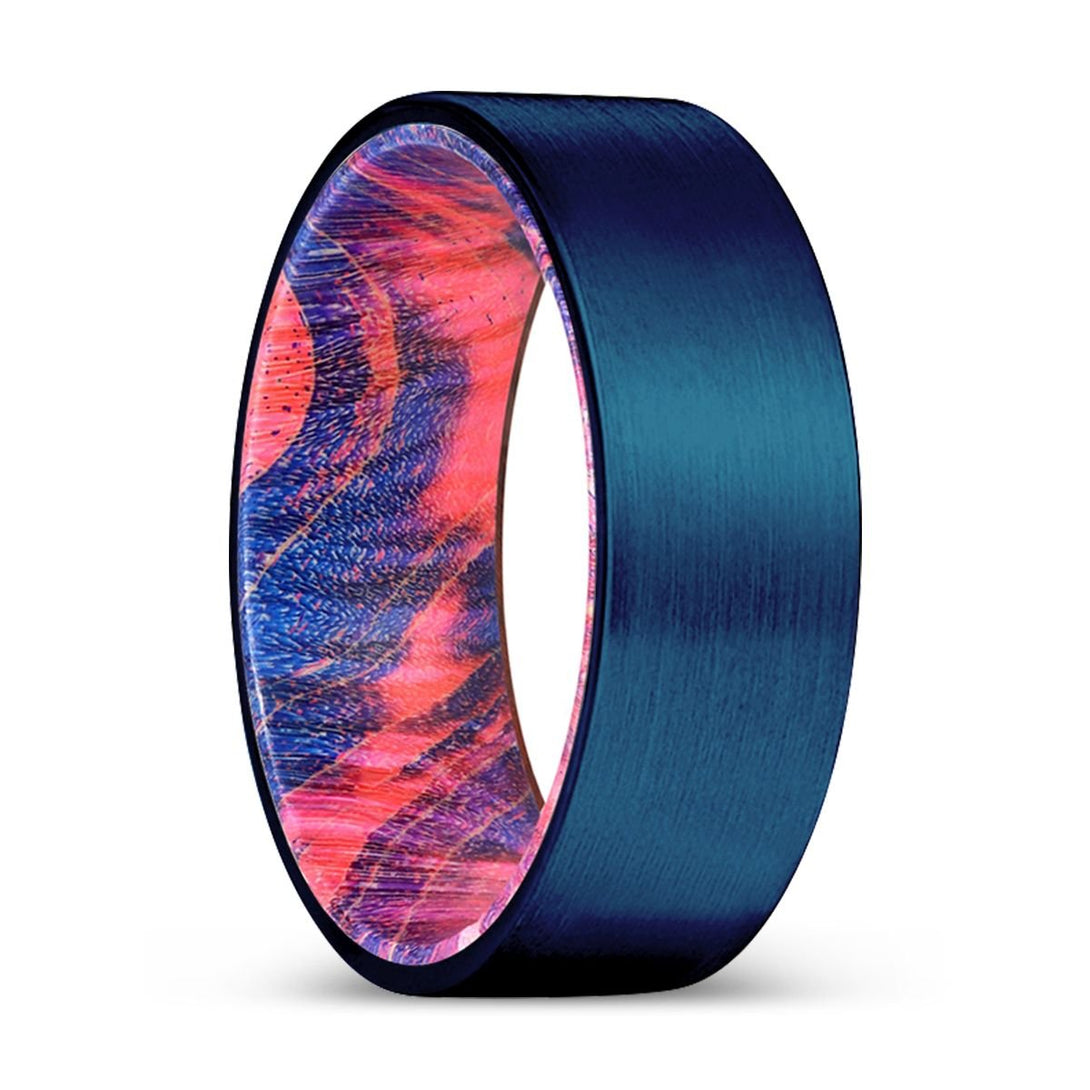 MILS | Blue & Red Wood, Blue Tungsten Ring, Brushed, Flat - Rings - Aydins Jewelry - 1