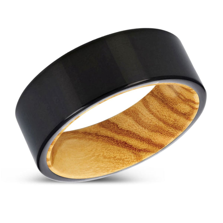 MINKS | Olive Wood, Black Tungsten Ring, Shiny, Flat - Rings - Aydins Jewelry - 2