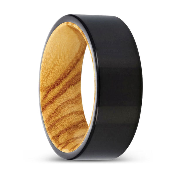 MINKS | Olive Wood, Black Tungsten Ring, Shiny, Flat - Rings - Aydins Jewelry - 1