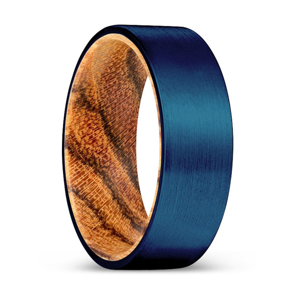 MIRACLE | Bocote Wood, Blue Tungsten Ring, Brushed, Flat - Rings - Aydins Jewelry - 1
