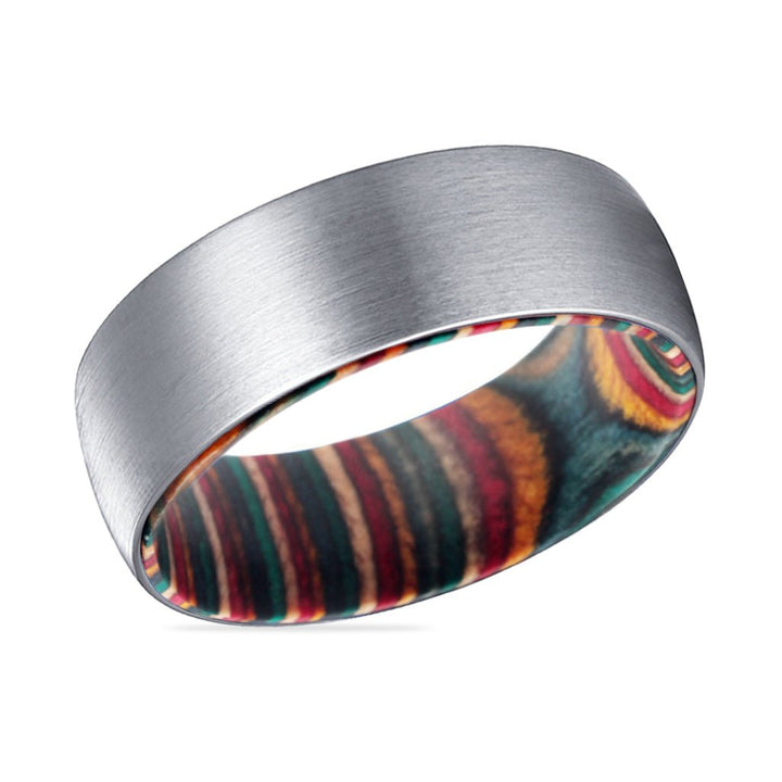 MIRAGE | Multi Color Wood, Silver Tungsten Ring, Brushed, Domed - Rings - Aydins Jewelry - 2