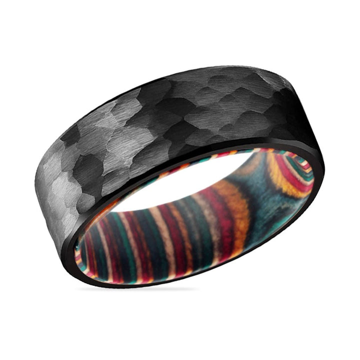 MIRAI | Multi Color Wood, Black Tungsten Ring, Hammered, Flat - Rings - Aydins Jewelry - 2