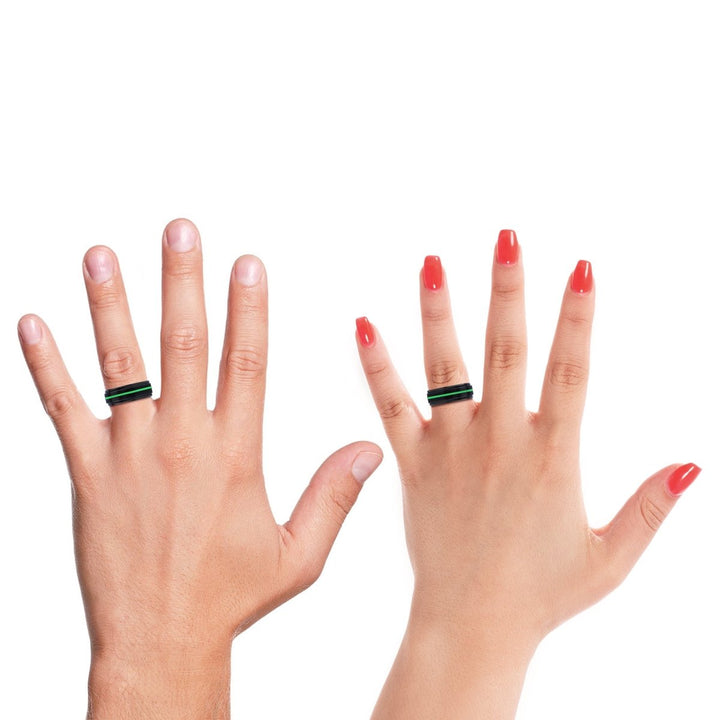 MIRAMAR | Orange Ring, Black Tungsten Ring, Green Groove, Stepped Edge - Rings - Aydins Jewelry - 4