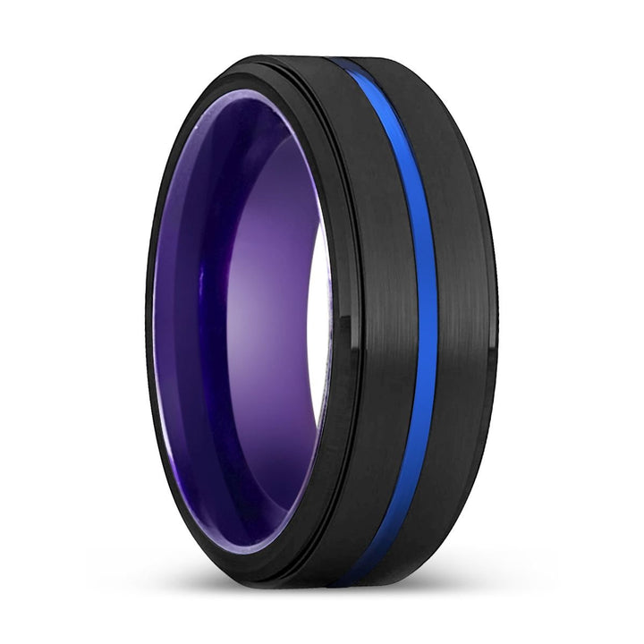 MISFIT | Purple Ring, Black Tungsten Ring, Blue Groove, Stepped Edge - Rings - Aydins Jewelry - 1