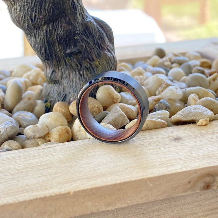 MITRE | Iron Wood, Black Tungsten Ring, Brushed, Beveled - Rings - Aydins Jewelry