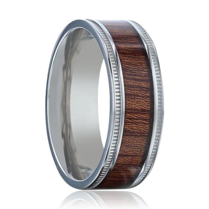 MOCHA | Silver Titanium Ring, Koa Wood Inlay, Flat - Rings - Aydins Jewelry - 1
