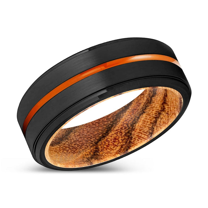 MODESTO | Bocote Wood, Black Tungsten Ring, Orange Groove, Stepped Edge - Rings - Aydins Jewelry - 2