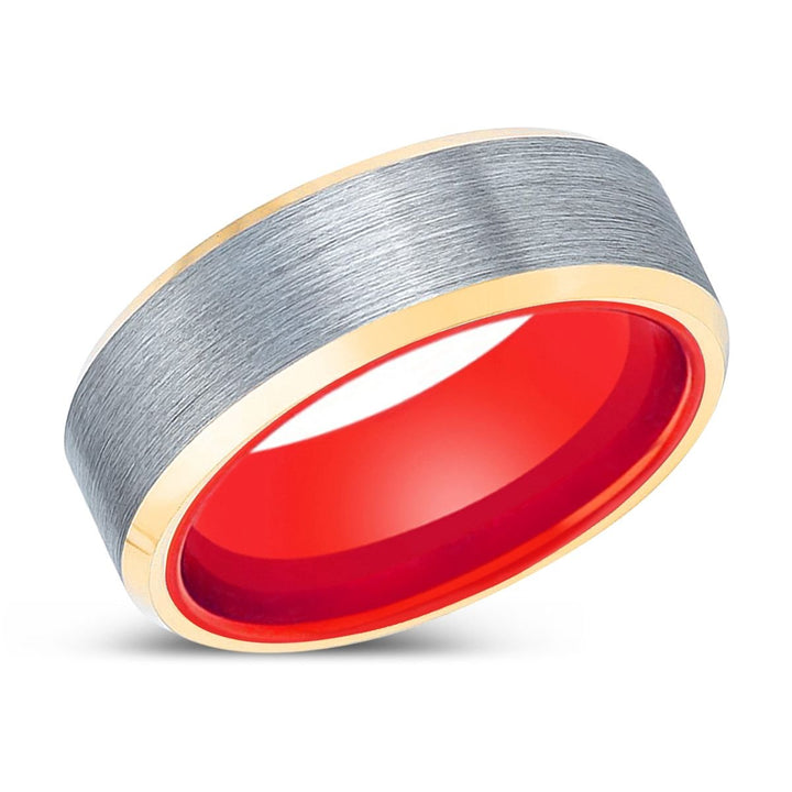 MOHAWK | Red Ring, Silver Tungsten Ring, Brushed, Gold Beveled Edges - Rings - Aydins Jewelry - 2