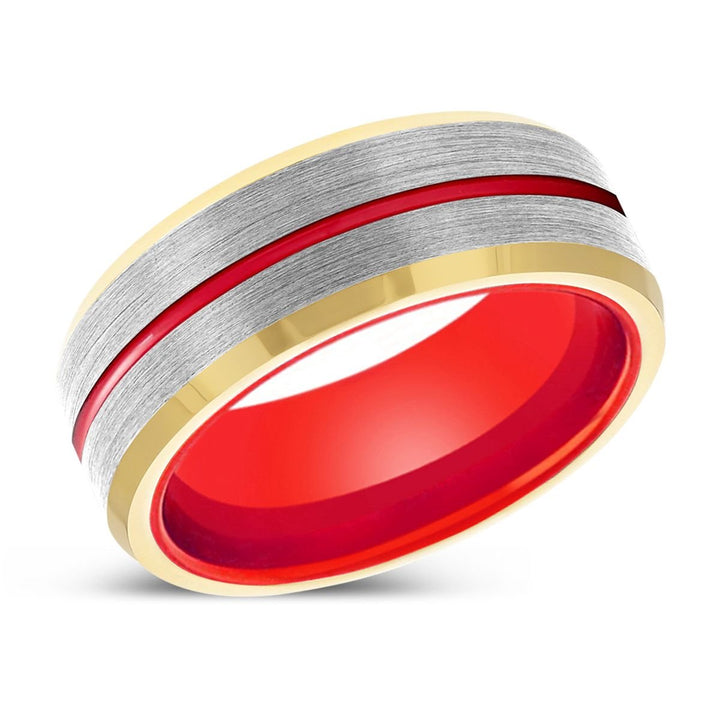 MOLTEN | Red Ring, Silver Tungsten Ring, Red Groove, Gold Beveled Edge - Rings - Aydins Jewelry - 2