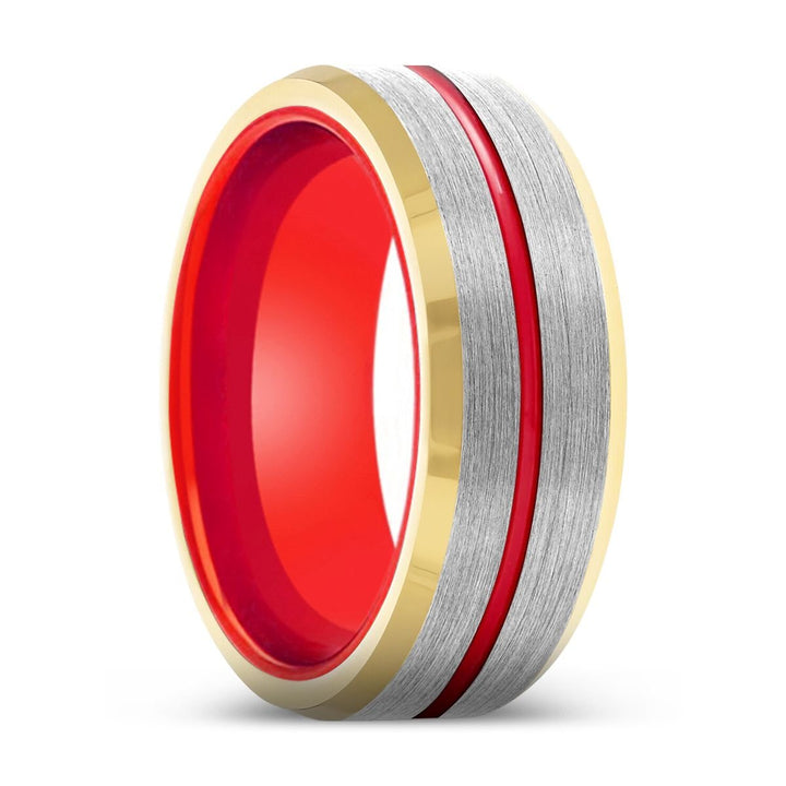 MOLTEN | Red Ring, Silver Tungsten Ring, Red Groove, Gold Beveled Edge - Rings - Aydins Jewelry - 1