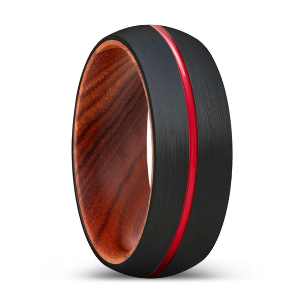 MONGREL | IRON Wood, Black Tungsten Ring, Red Groove, Domed - Rings - Aydins Jewelry - 1
