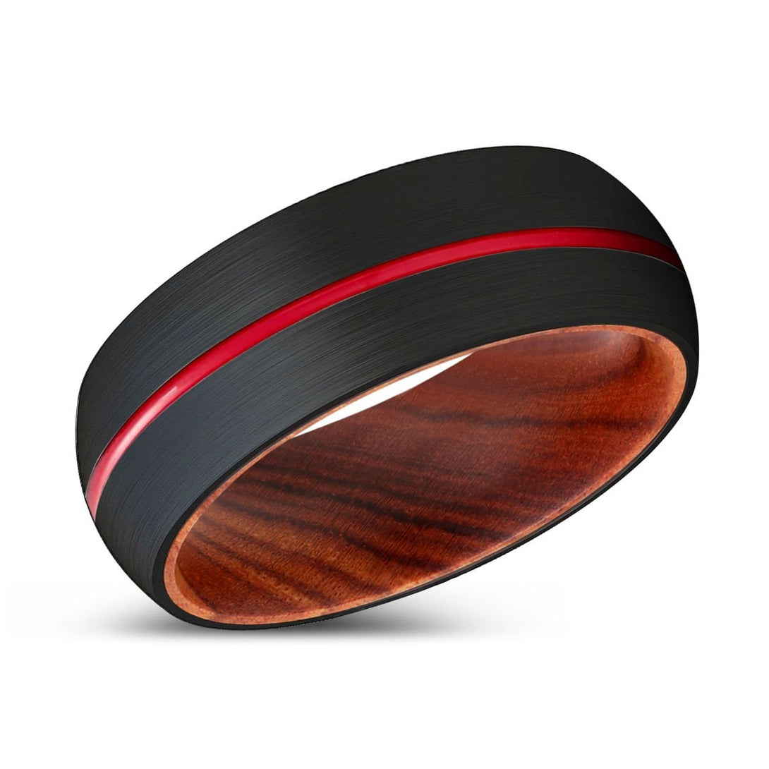 MONGREL | IRON Wood, Black Tungsten Ring, Red Groove, Domed - Rings - Aydins Jewelry - 2