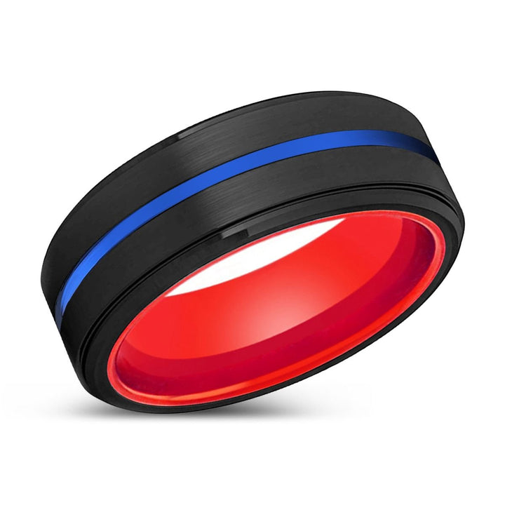 MONK | Red Ring, Black Tungsten Ring, Blue Groove, Stepped Edge - Rings - Aydins Jewelry - 2
