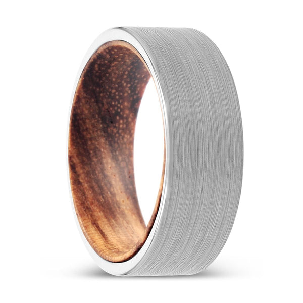 MONTOYA | Zebra Wood, White Tungsten Ring, Brushed, Flat - Rings - Aydins Jewelry