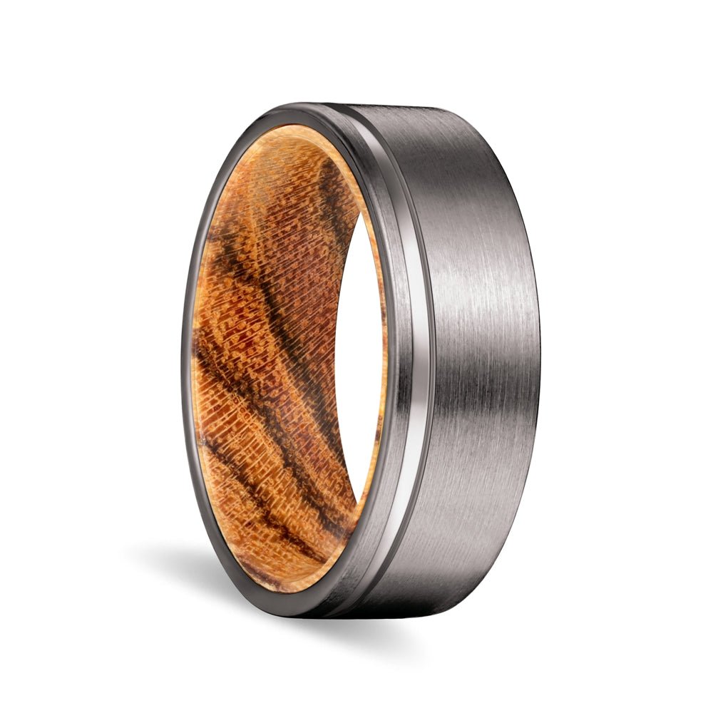 MOOSE | Bocote Wood, Gunmetal Tungsten Offset Groove - Rings - Aydins Jewelry - 1