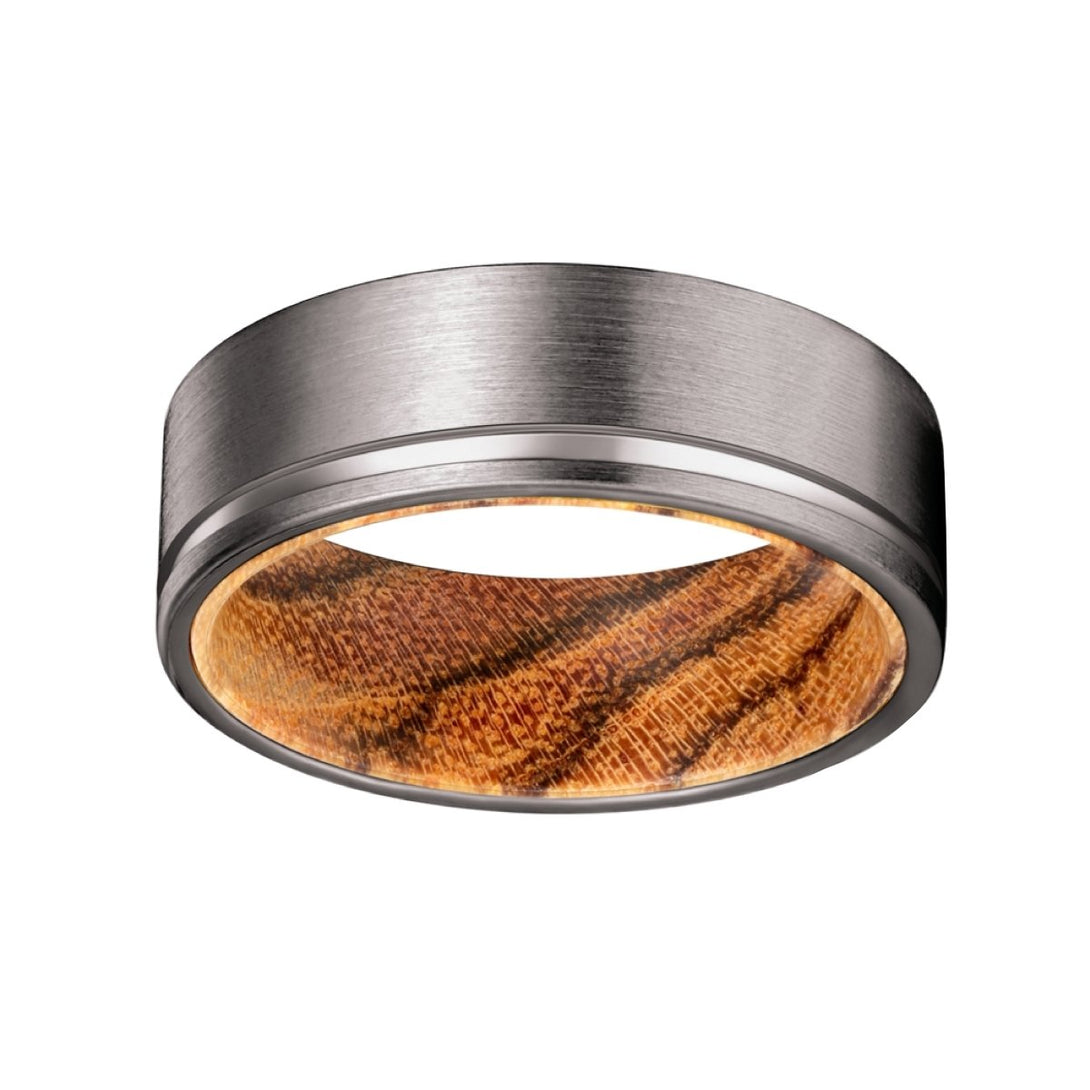 MOOSE | Bocote Wood, Gunmetal Tungsten Offset Groove - Rings - Aydins Jewelry - 3