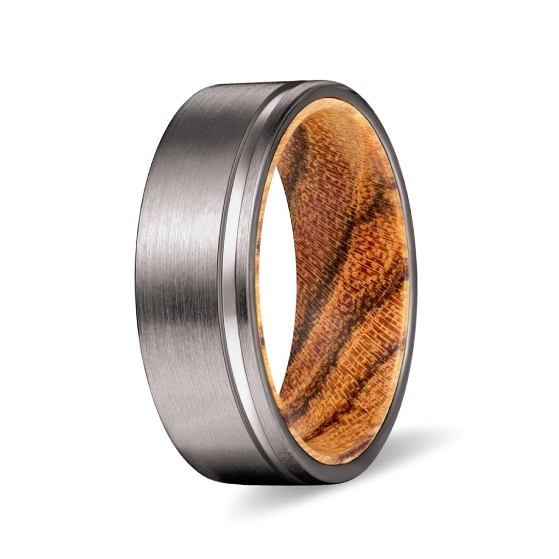 MOOSE | Bocote Wood, Gunmetal Tungsten Offset Groove - Rings - Aydins Jewelry - 2