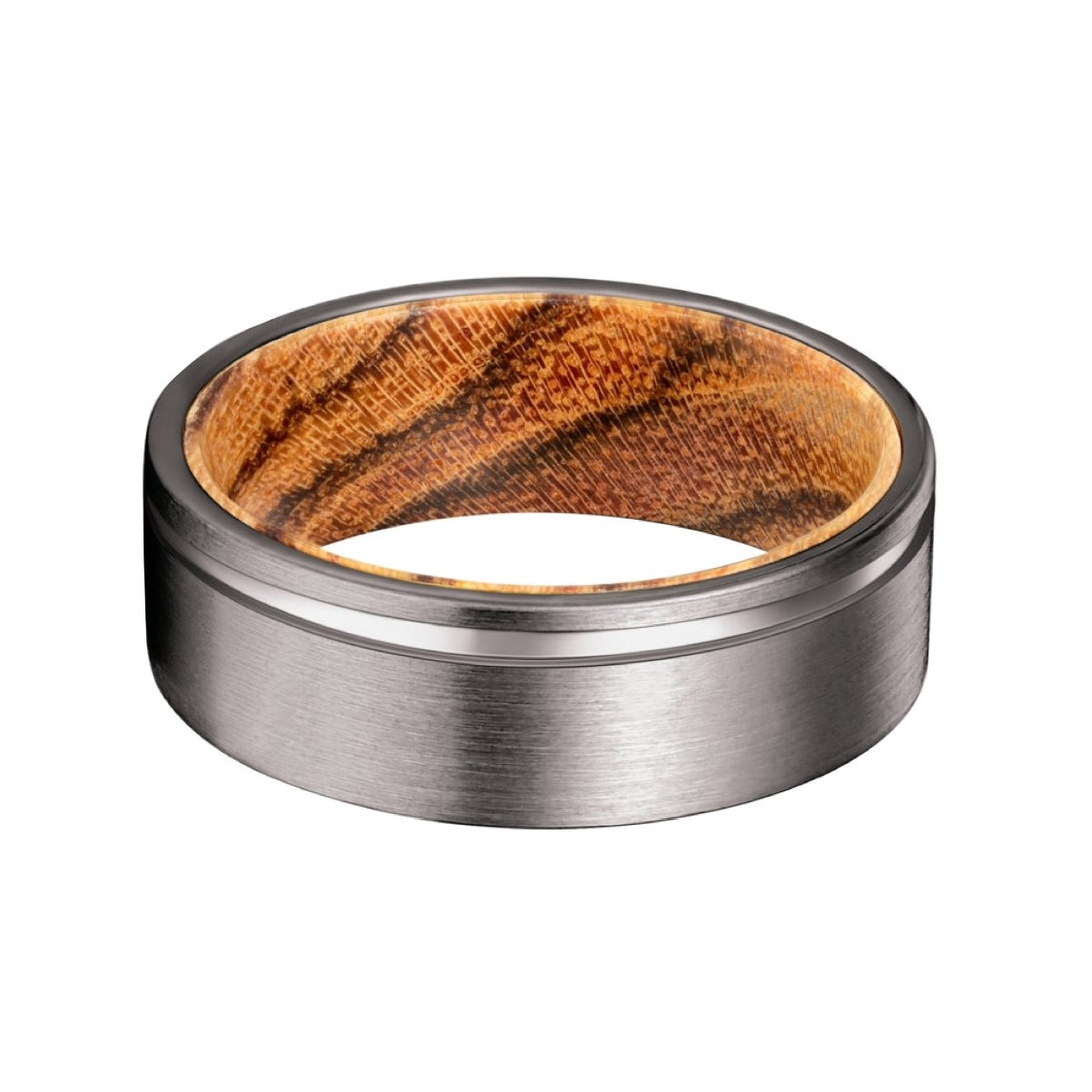 MOOSE | Bocote Wood, Gunmetal Tungsten Offset Groove - Rings - Aydins Jewelry - 4