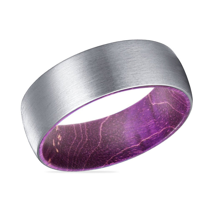 MORAV | Purple Wood, Silver Tungsten Ring, Brushed, Domed - Rings - Aydins Jewelry - 2