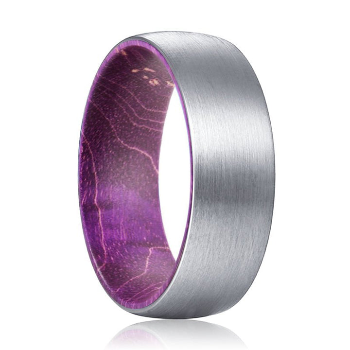 MORAV | Purple Wood, Silver Tungsten Ring, Brushed, Domed - Rings - Aydins Jewelry - 1