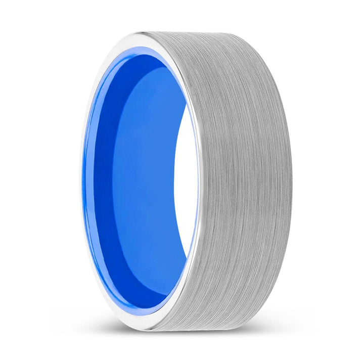 MORRIS | Blue Ring, White Tungsten Ring, Brushed, Flat - Rings - Aydins Jewelry - 1