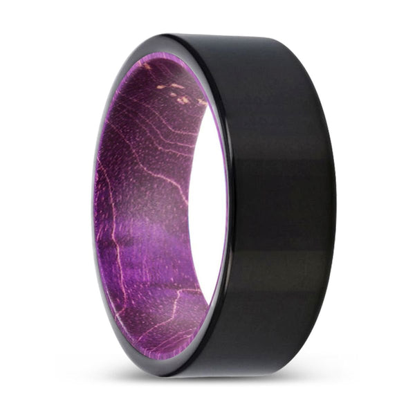 MULBERRY | Purple Wood, Black Tungsten Ring, Shiny, Flat