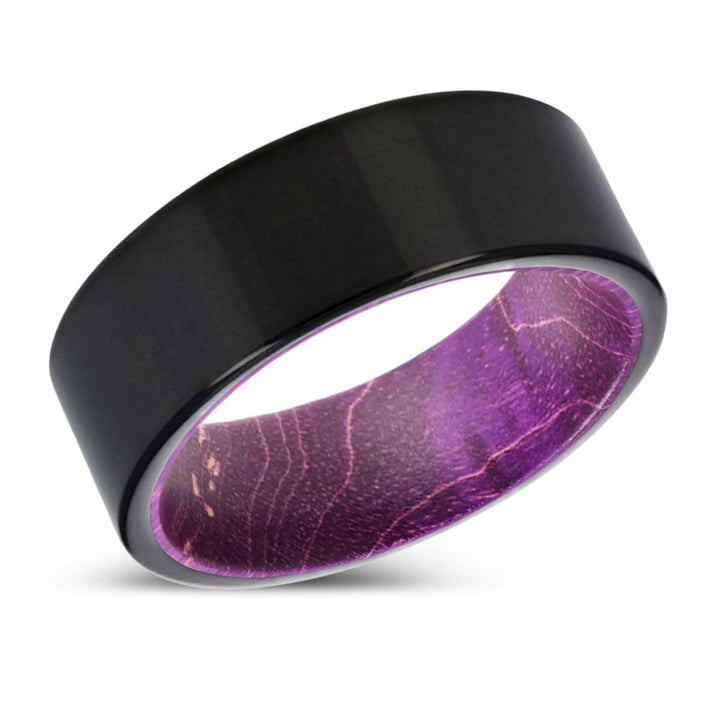 MULBERRY | Purple Wood, Black Tungsten Ring, Shiny, Flat - Rings - Aydins Jewelry - 2