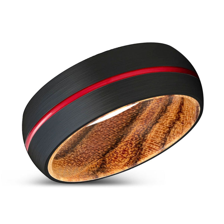 MUTANT | Bocote Wood, Black Tungsten Ring, Red Groove, Domed - Rings - Aydins Jewelry - 2